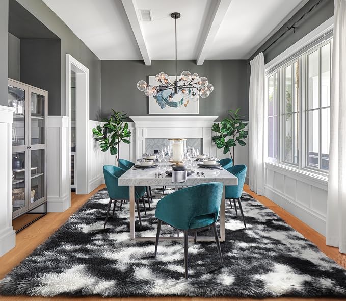 Black and White Rugs for Bedroom Living Room, Fluffy 4x6 Indoor Bedside Floor - Image 9