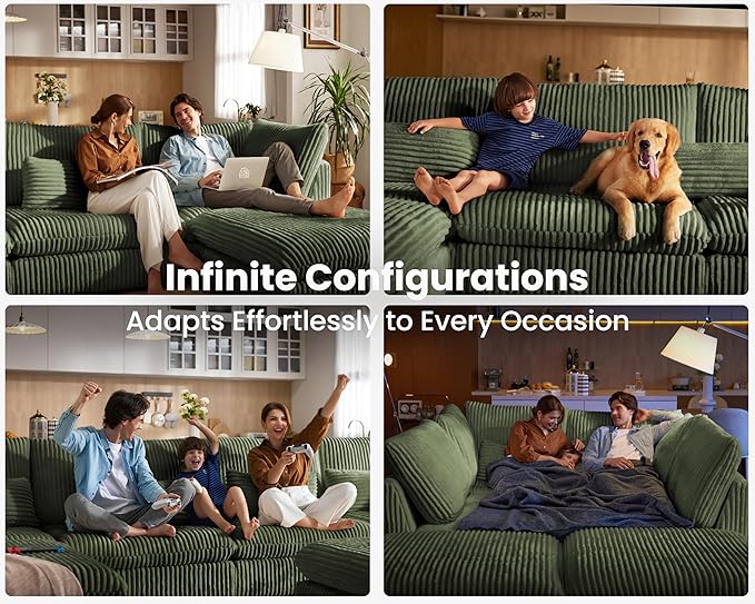 154" Oversized Corduroy Couch Modular Sectional Sofa, Washable Cloud Couch - Image 5