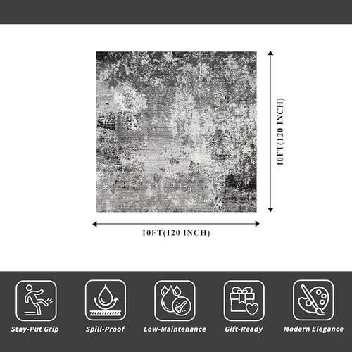 10x10 ft Square Living Room Rug – Washable Modern Abstract Area Rug - Image 2