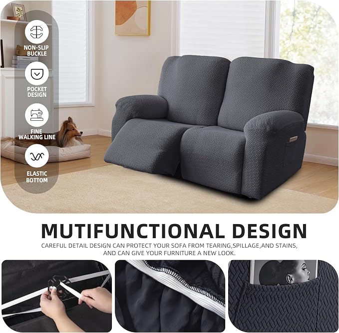 Genina Recliner Loveseat Covers, Stretch Reclining Sofa Covers, 2 Seater Couch - Image 4