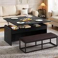 Lift Top Coffee Table with Bench, 4-in-1 Multi-Function Coffe Table w/Curved by Homiflex