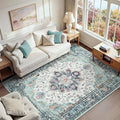 RELEANY Washable Area Rug, Teal Green/White/Navy | Non-Slip, Water Repellent by RELEANY