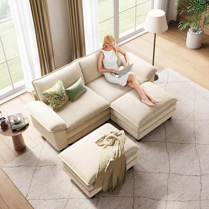 LINSY HOME 90" Modular Cloud Love Seat Sofa, Corduroy Soft Sectional Couch - Image 7