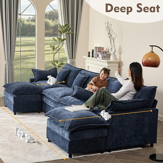 GOSUHI 142.5" U Shaped Couch, Modular Sectional Sofa, 3-Seater Comfy Cloud Couch - Image 4