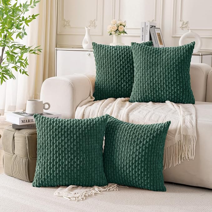 Set of 4 Dark Green Decorative Throw Pillow Covers 20x20 Inch Corduroy Pillow by Cozoomy