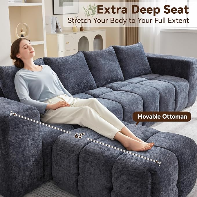 119" Boneless Couch, Oversized Cloud L Shaped Couch, Modular Sectional 4 Seater - Image 4