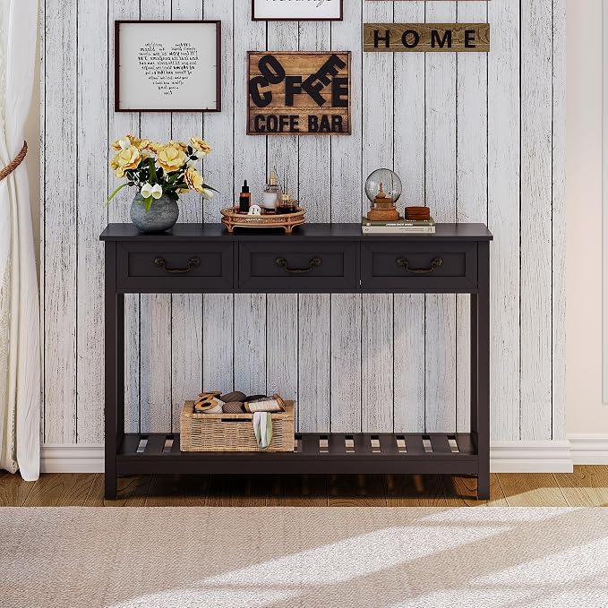 ChooChoo Console Table with 3 Drawers, Rustic Entryway Table, Narrow Long Sofa - Image 3