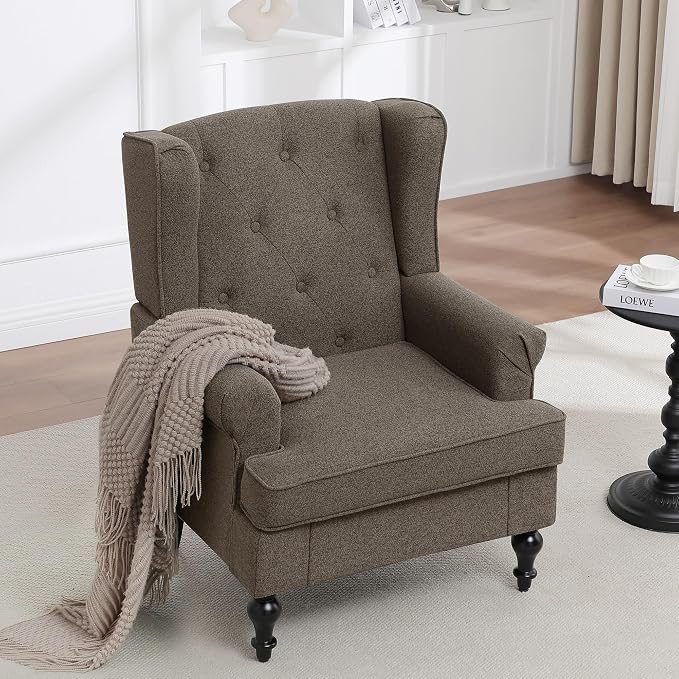 Accent Chair Set of 2, Mid Century Modern Fabric Wingback Chair, Upholstered - Image 8