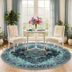 RELEANY Washable Area Rug, Round 5ft, Teal | Non-Slip, Water Repellent - Image 2