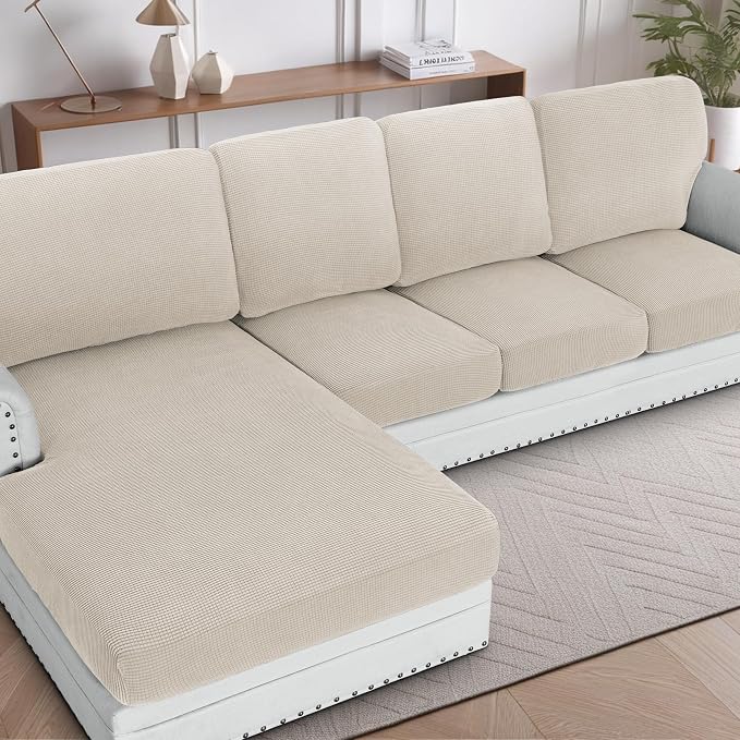 H.VERSAILTEX Sectional Couch Covers 1 Piece Chaise Slipcover L Shape Separate by HVERSAILTEX
