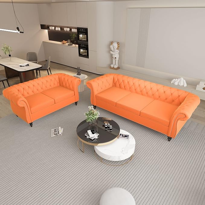 QHITTY 2 Piece Living Room Set, Sectional Chesterfield Sofa Chair Contemporary - Image 7