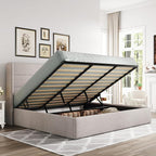 Allewie King Size Lift Up Storage Bed, Modern Wingback Headboard, Hydraulic by Allewie