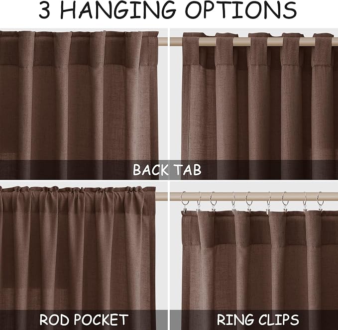 Mocha Mousse Curtains 120 Inches Long 2 Panels Set Back Tab Linen Loop Pocket - Image 2