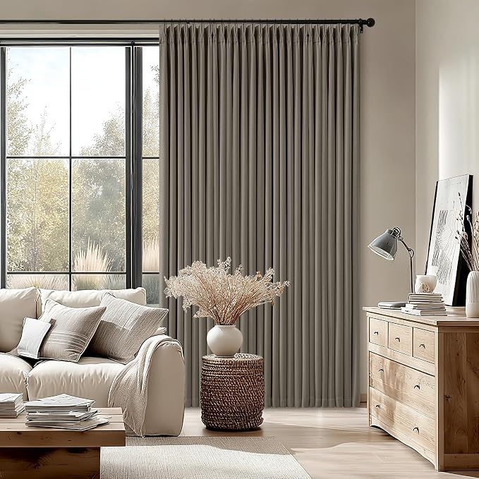 Taupe Gray Linen Blackout Pleated Curtains 90 Inches Long - Image 8