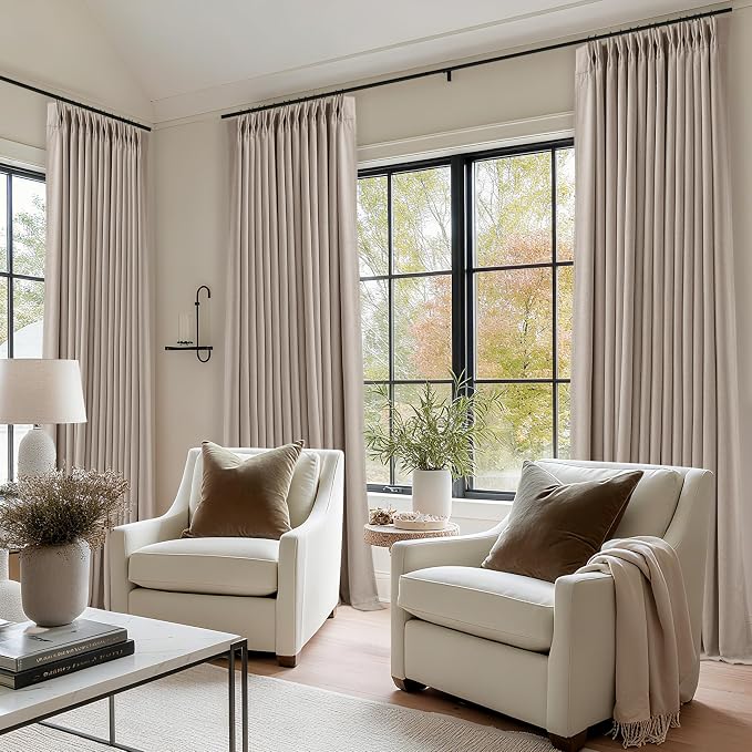 Burlywood Birch 94 Inch Long Blackout Curtains Thick Linen Pinch Pleated | 100% - Image 9