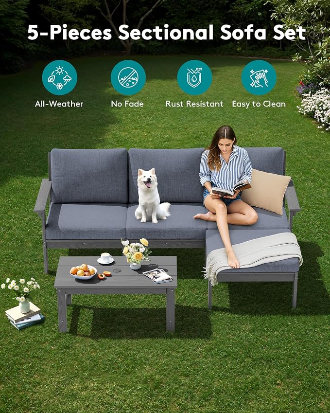 SERWALL Outdoor Sectional Sofa Set, 5-piece Outdoor Modula Couch Set - Image 3