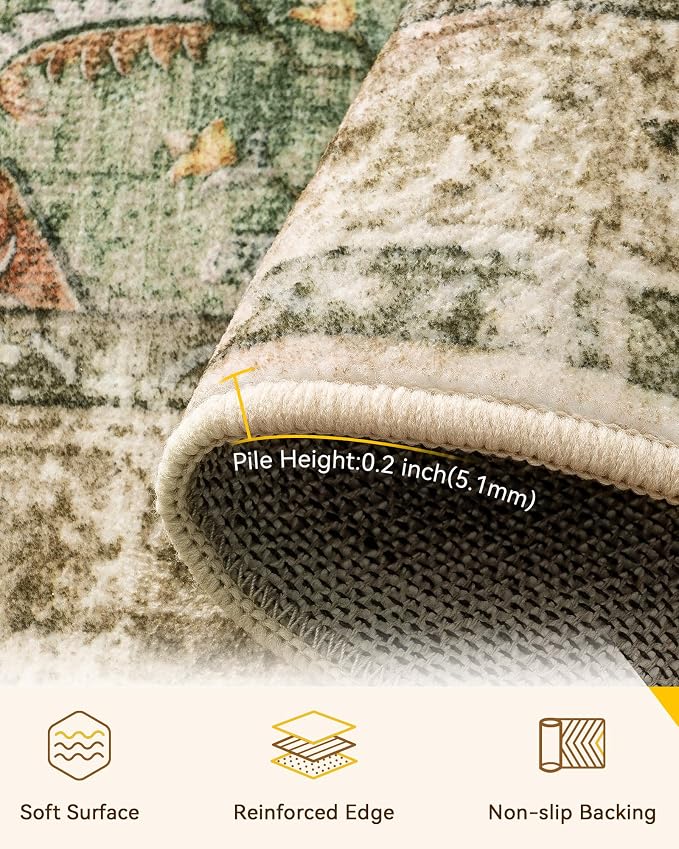 RELEANY Washable Area Rug, Brick/Brown/Green | Non-Slip, Water Repellent - Image 3