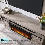 OKD Fireplace TV Stand for 80 Inch TV, Rustic Media Console w/Sliding Barn Door - Image 4