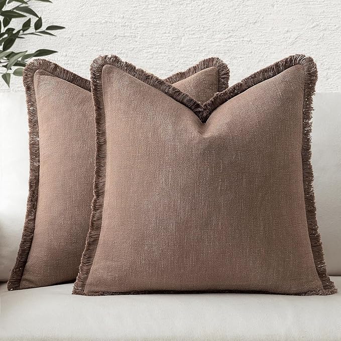 MIULEE Linen Decorative Fall Euro Throw Pillow Covers Dark Coffee 28x28 | Set by MIULEE