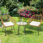 Tangkula 3 Pieces Patio Bistro Set, Rattan Conversation Set - Image 4