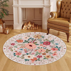 DUKINO 4ft Round Rug, Floral Washable Small Round Area Rug Non Slip, Low Pile - Image 4
