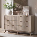 T4TREAM Fluted 6 Drawers Dresser, Curved Profile Design, Dresser TV Stand by T4TREAMFurniture