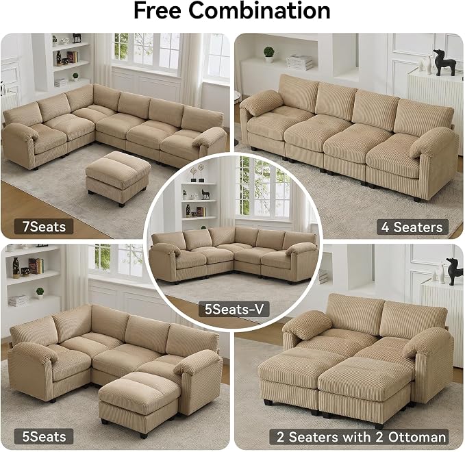 114'' Sectional 4 Seater Couch, Oversized Modular Couches - Image 7