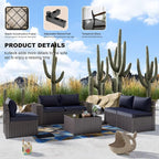 Kullavik Outdoor Patio Furniture Set 6 Pieces Sectional Rattan Sofa Set Brown - Image 4