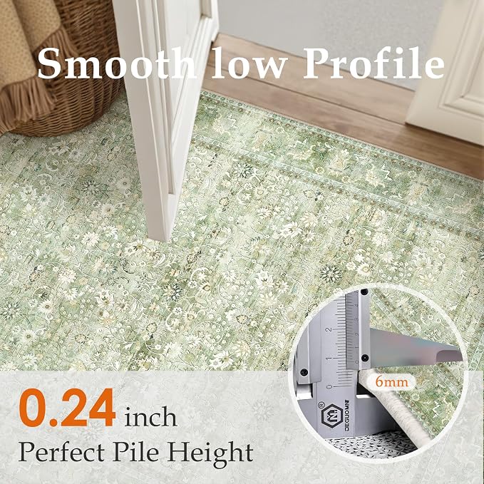 6x9 Light Green Vintage Floral Washable Area Rug - Image 7