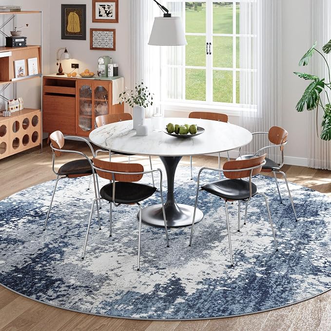 Blue Round Area Rugs 4ft Washable Circle Rug - Image 4