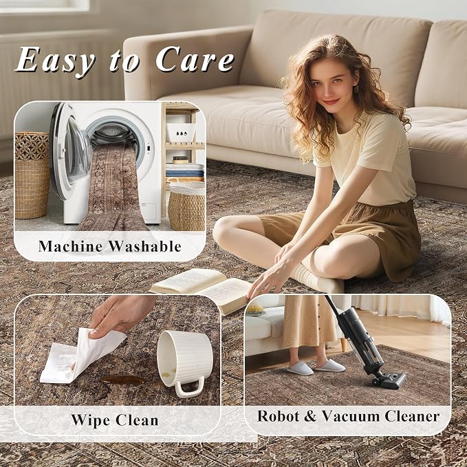 Schweek 6x9 Brown Washable Area Rugs Non Slip Vintage Rug - Image 7