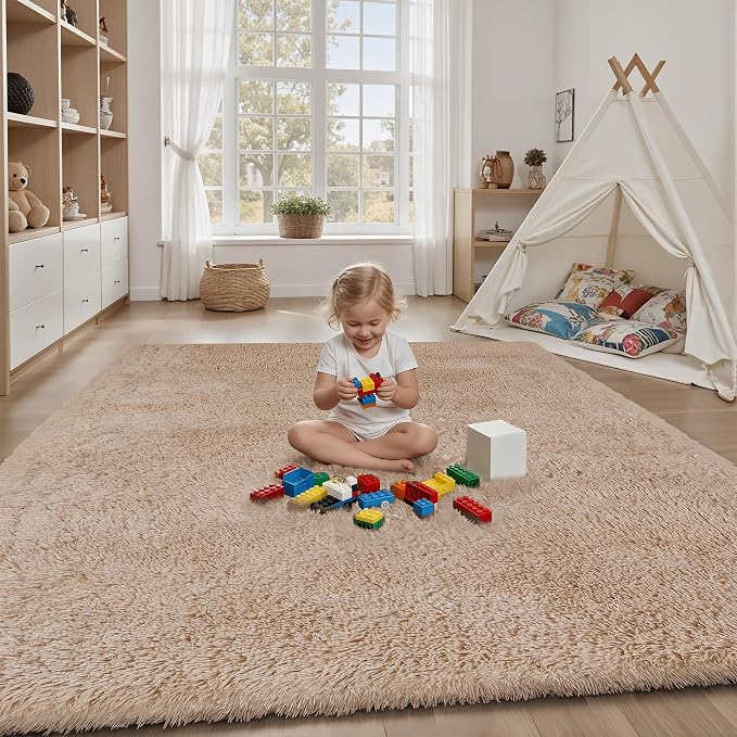 PLHXFR 5x7 Area Rugs Living Room: Fluffy Bedroom Rug Shag Carpet Camel | - Image 4