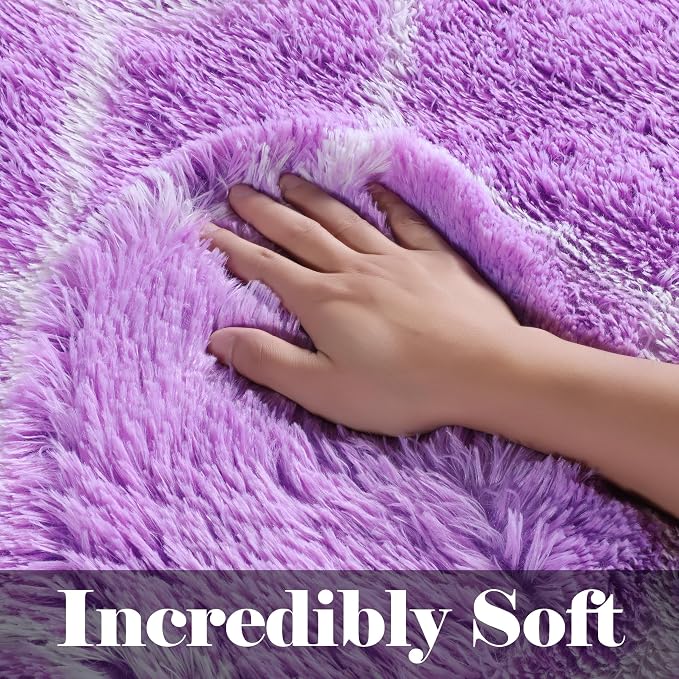 Area Rugs for Bedroom, 4x6 Fluffy Carpet Purple and White Geometric Rug | Boho - Image 2