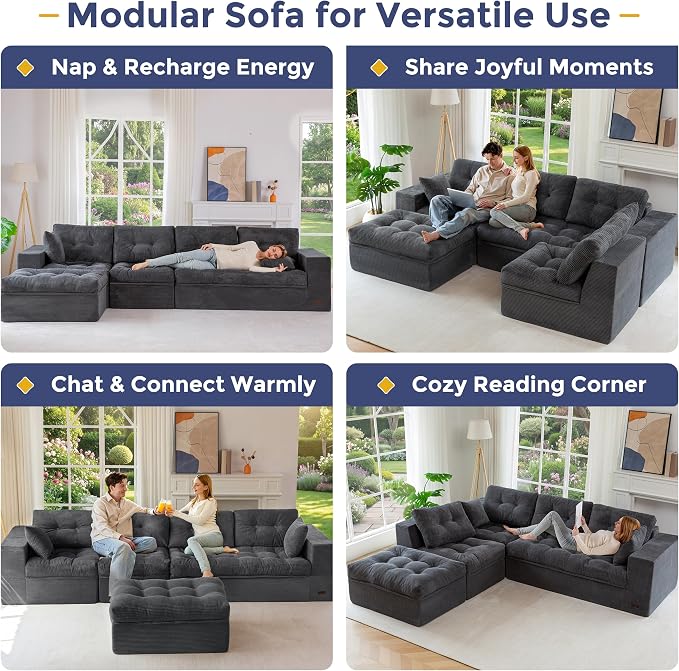MAXYOYO 132" L Shaped Modular Sectional Sofa - Image 4