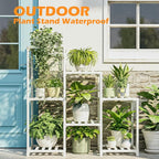 Bamworld Indoor Plant Stand Outdoor White Shelf Bamboo Plant Table - Image 2