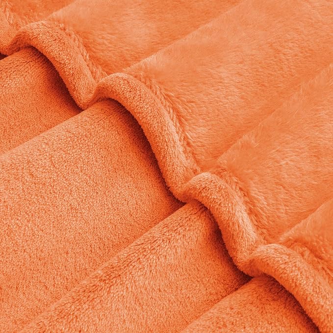 BEDELITE Fleece Blanket Soft Fall Oversized Bed Blanket Orange 120"x120" | - Image 4
