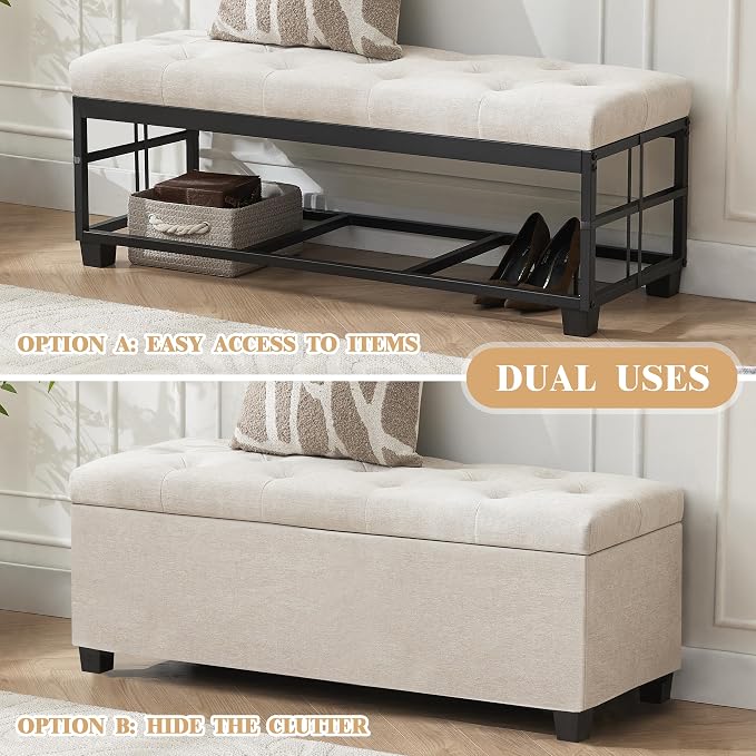 Mangodan 43 Inch Linen Storage Ottoman Bench, Foot Rest - Image 4