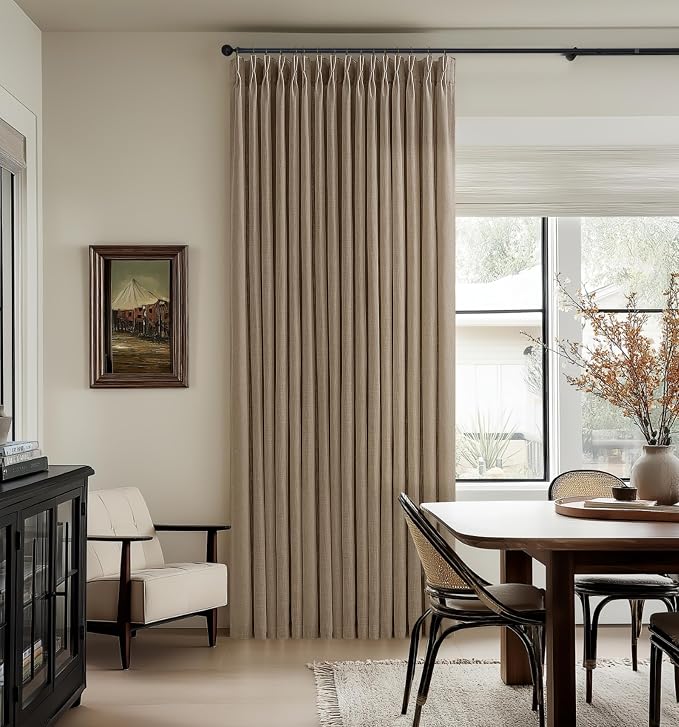 Latte Pinch Pleated Linen Light Filtering Memory Shaped Curtains 50Wx86L | Flax - Image 6