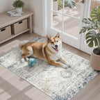 Soalmost 2x3 Washable Rugs for Kitchen, Small Area Rug Blue/Ivory | Non-Slip - Image 2