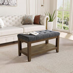ABHENG Solid Rubber Wood Shoe Bench, Soft Chenille Material Upholstered Seat - Image 5