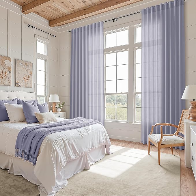 Lavender Purple Linen Curtains 84 Inch Length 2 Panels Set - Image 7