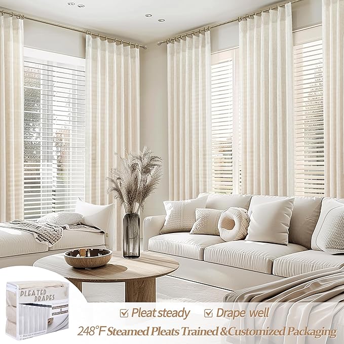 PleatedDrapes Small Linen Blend Ivory Birch Curtains 54 Inch Long 2 Panels Set - Image 5