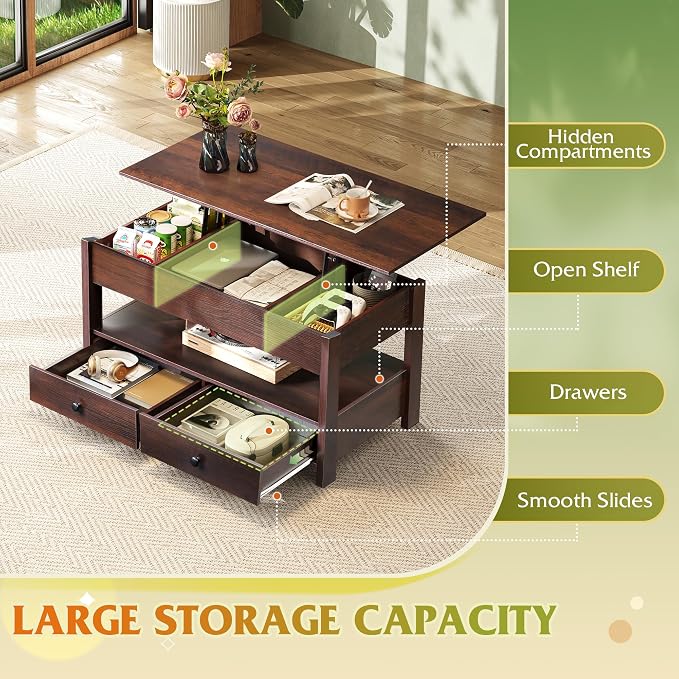 WLIVE Coffee Table, Lift Top Coffee Table - Image 4