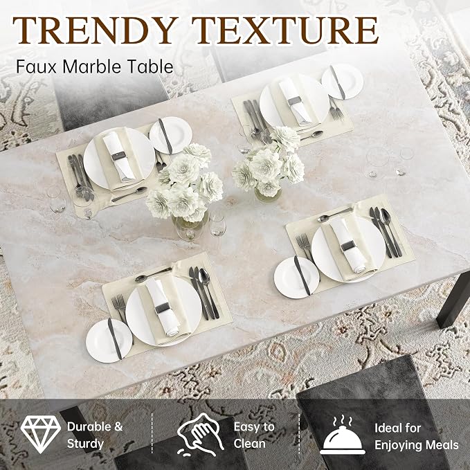 Hooseng Dining Table Set for 4, Faux Marble Small Kitchen Table Chairs Set of 4 - Image 4