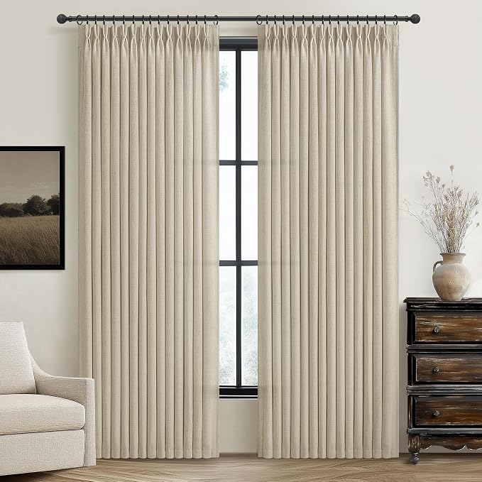 Extra Wide Linen Sheer Curtains 90 Inches Long 2 Panels Set by PleatedDrapes
