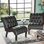 PU Leather Accent Chairs Set of 2 Button Tufted Upholstered Modern Armless - Image 3