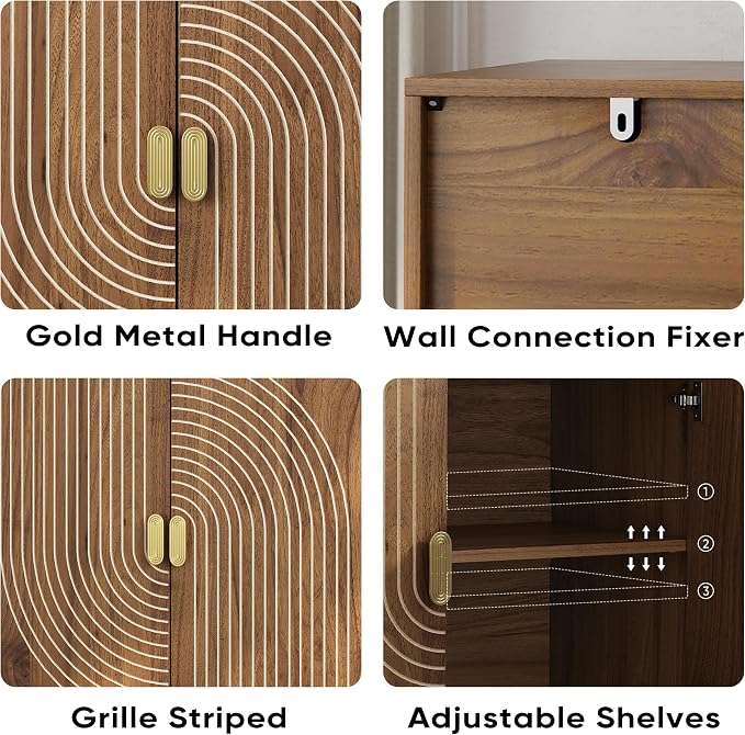 Modern Sideboard Storage Cabinet: Geometric Pattern Wooden Buffet - Image 5