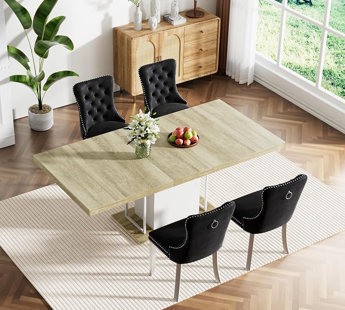Henf 63"-79" Dining Table Set for 4, 5 Pieces Extendable Dining Table and 4 - Image 2