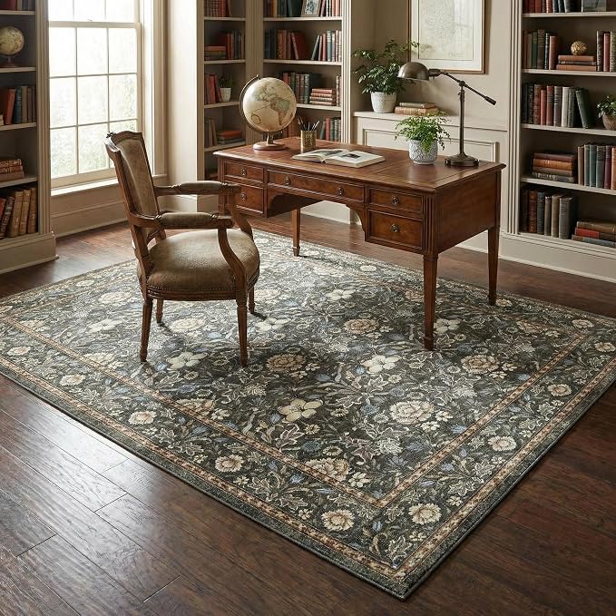 GarveeHome Washable Area Rug 5x7, Retro Floral Low Pile Non Slip Living Room - Image 2