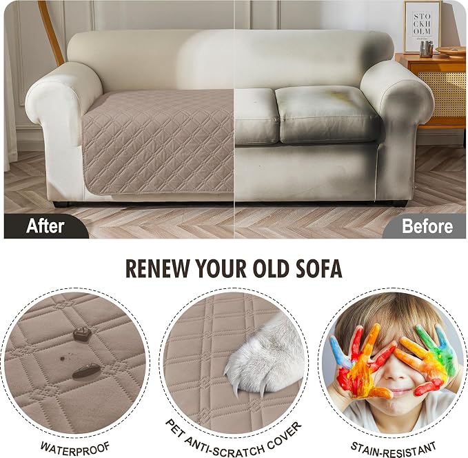 Genina Waterproof Couch Cover, Washable Anti-Slip 86.6 inch Sofa Covers - Image 4